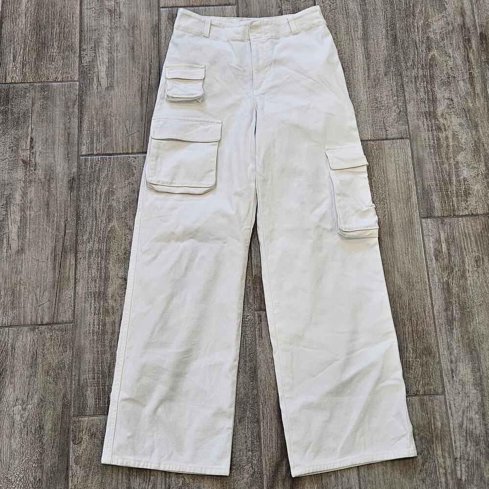 Aritzia TNA Cargo Pants Milkshake Beige Womens 4 High-Waisted Wide-Leg Utility